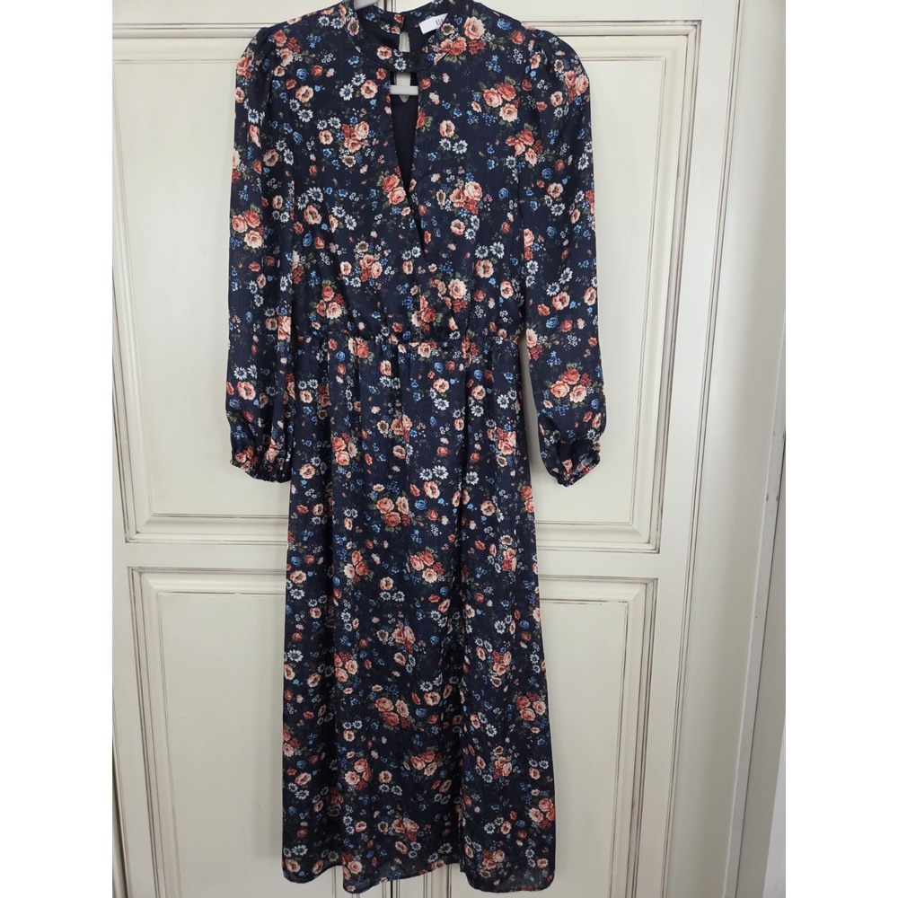 Nsr Floral Keyhole Midi Dress Womens S Romantic Prairie Elastic Waist Boho